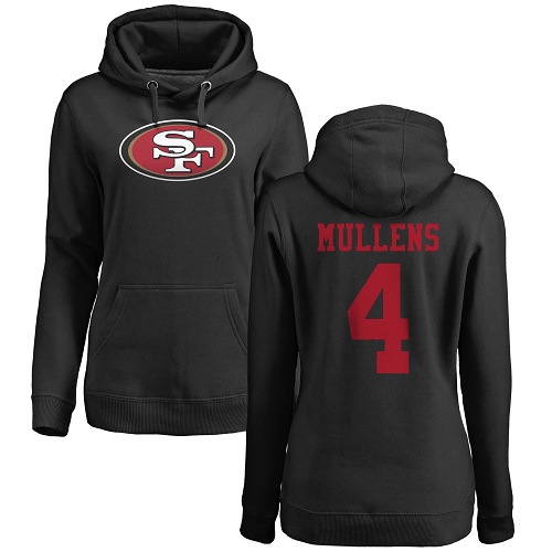 San Francisco 49ers Black Women Nick Mullens Name and Number Logo #4 Pullover NFL Hoodie Sweatshirts